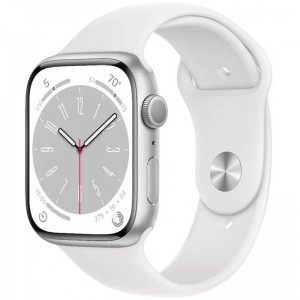   Apple Watch Series 8 GPS 45mm Silver Aluminium Case with White Sport Band MP6N3