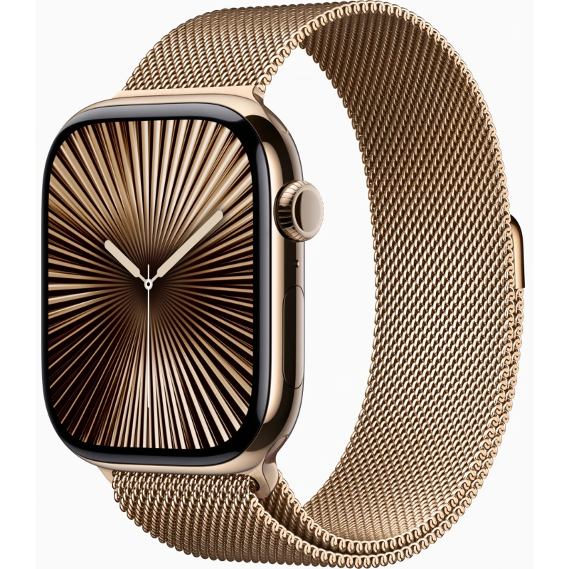   Apple Watch Series 10 GPS + Cellular 42mm Titanium Gold Case with Deep Gold Milanese Loop