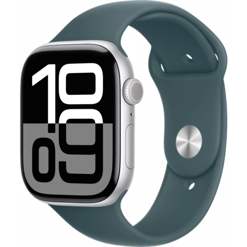   Apple Watch Series 10 GPS 46mm Aluminum Silver Case with Lake Green Sport Band ( S/M)