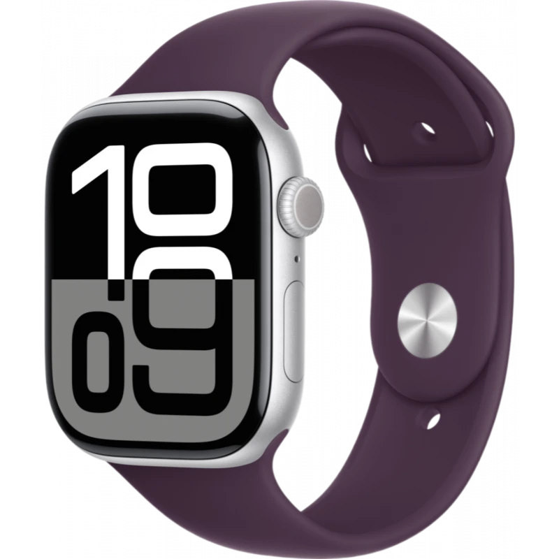   Apple Watch Series 10 GPS 46mm Aluminum Silver Case with Plum Sport Band ( M/L)