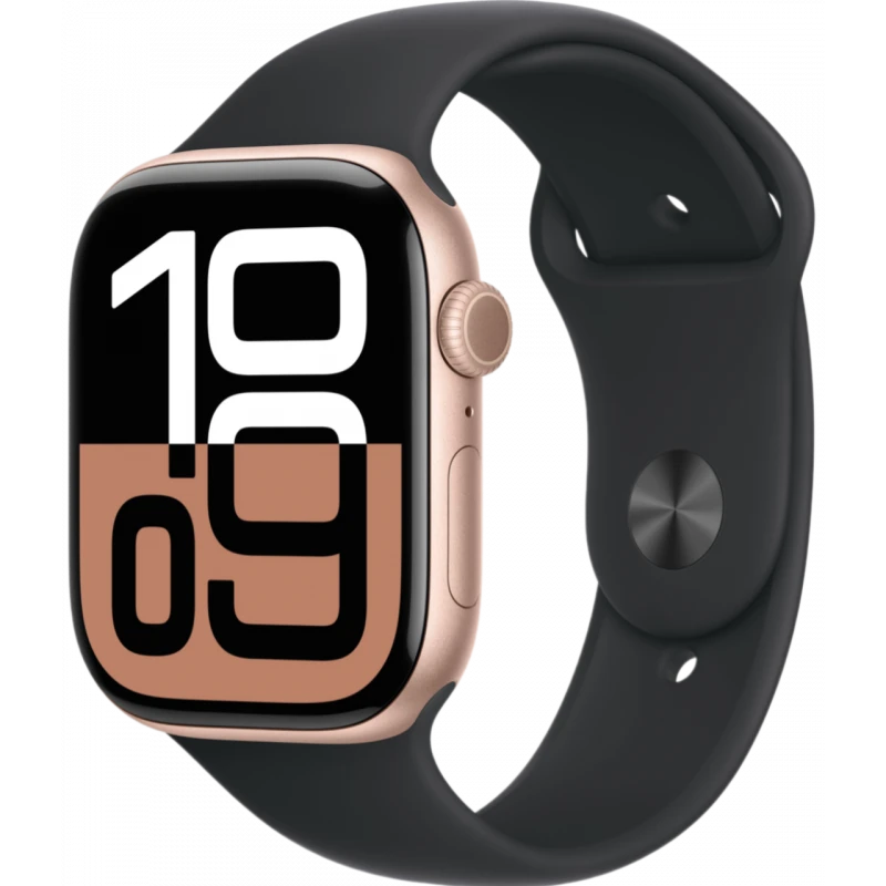   Apple Watch Series 10 GPS 46mm Aluminum Rose Gold Case with Black Sport Band ( M/L)