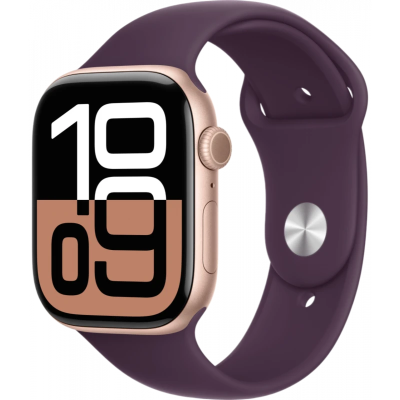   Apple Watch Series 10 GPS 46mm Aluminum Rose Gold Case with Plum Sport Band ( S/M)