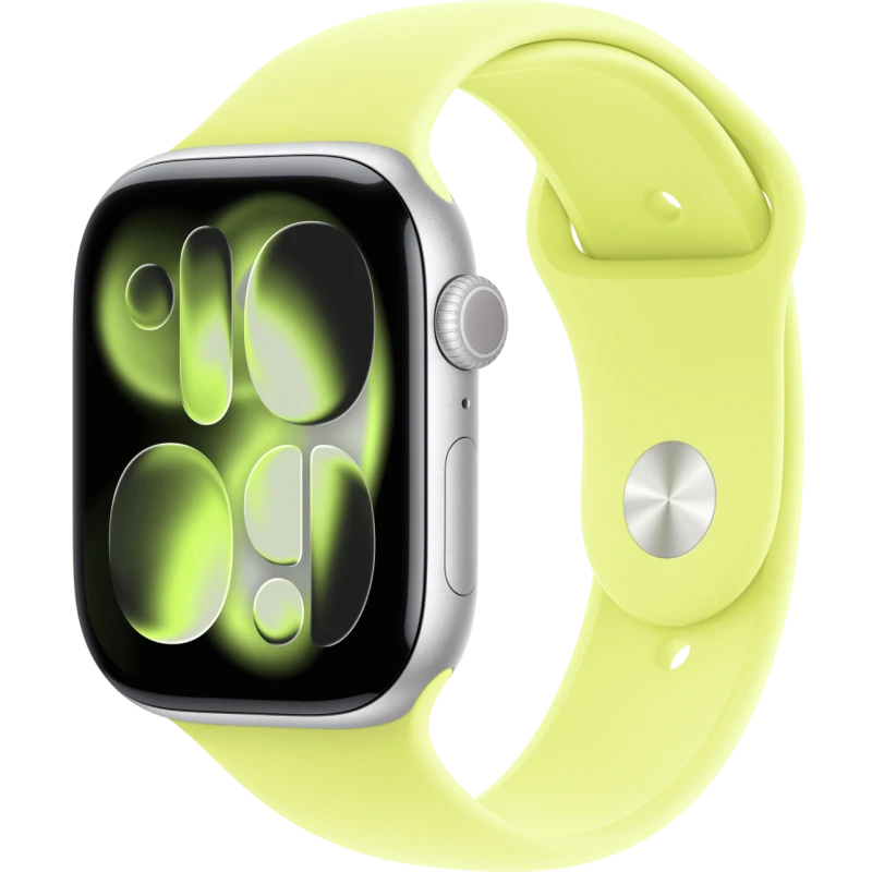   Apple Watch Series 11 46mm Aluminum Silver Case with Neon Yellow Sport Band ( M/L)