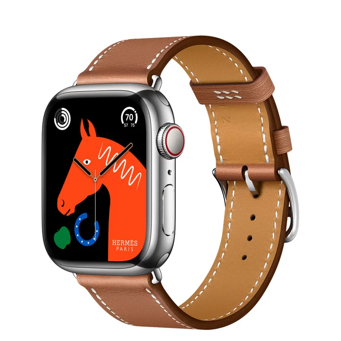   Apple Watch Hermes 8 Series GPS + Cellular 45mm Silver Stainless Steel Case with Gold Single Tour