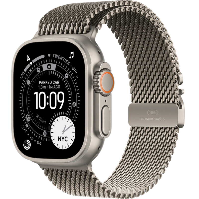  Apple Watch Ultra 3 GPS + Cellular 49mm Natural Titanium Case, Milanese Loop (Natural Titanium)