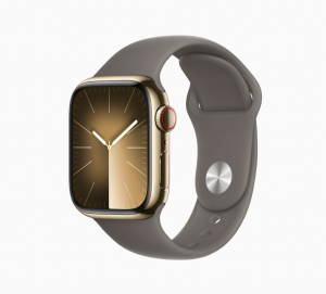   Apple Watch Series 9 GPS + Cellular, 41mm Stainless Steel Gold Case with Clay Sport Band S/M