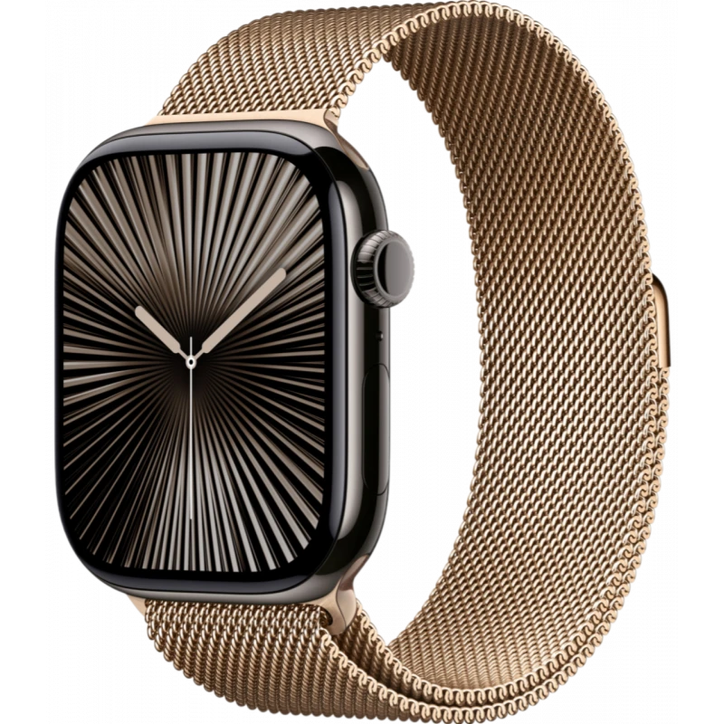   Apple Watch Series 10 GPS + Cellular 46mm Titanium Slate Case with Deep Gold Milanese Loop