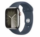   Apple Watch Series 9 GPS + Cellular, 41mm Stainless Steel Case with Storm Blue Sport Band S/M